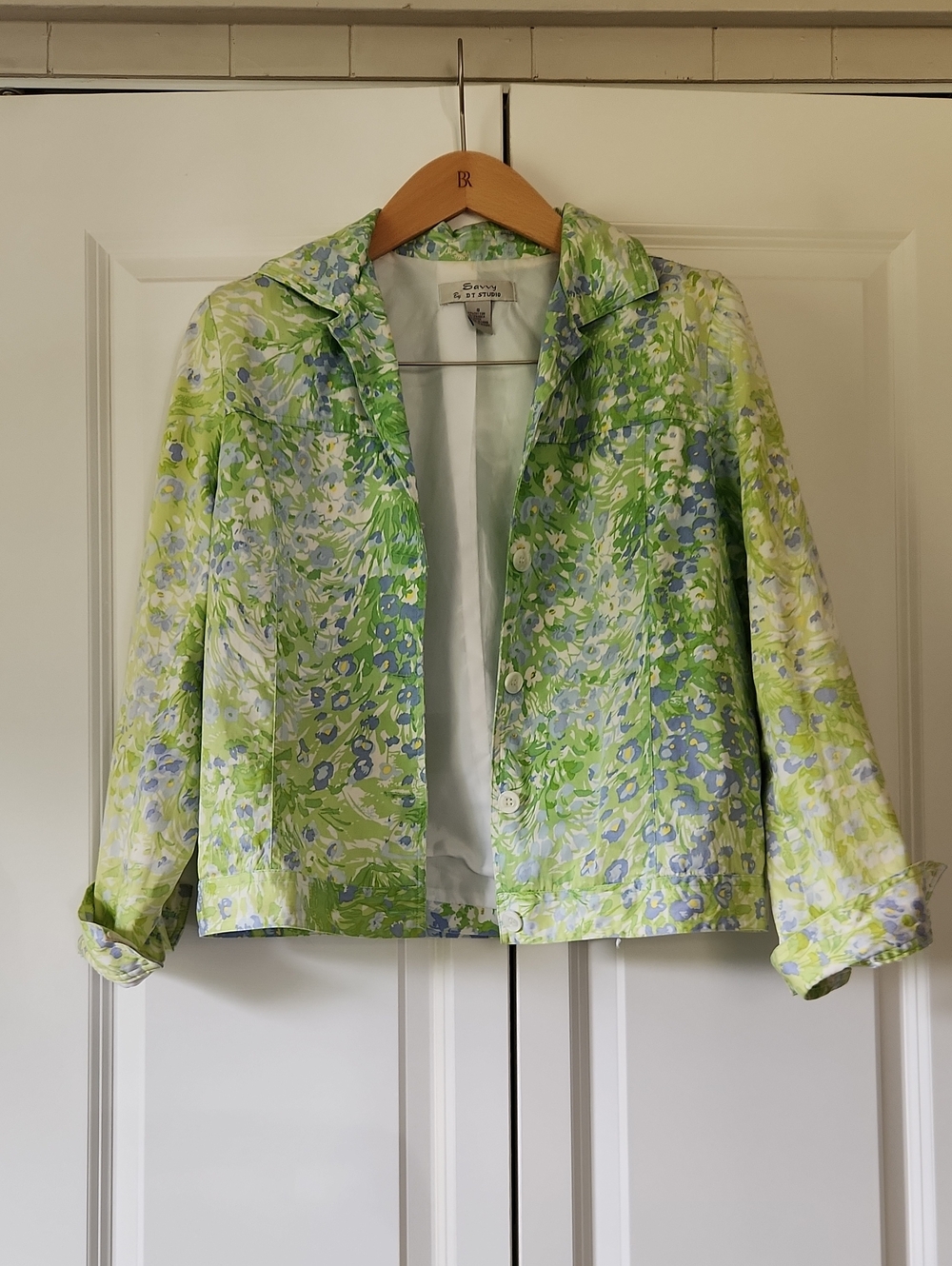 Vintage 90s Savvy by DT Studio Floral Jacket Green Blue Size 8